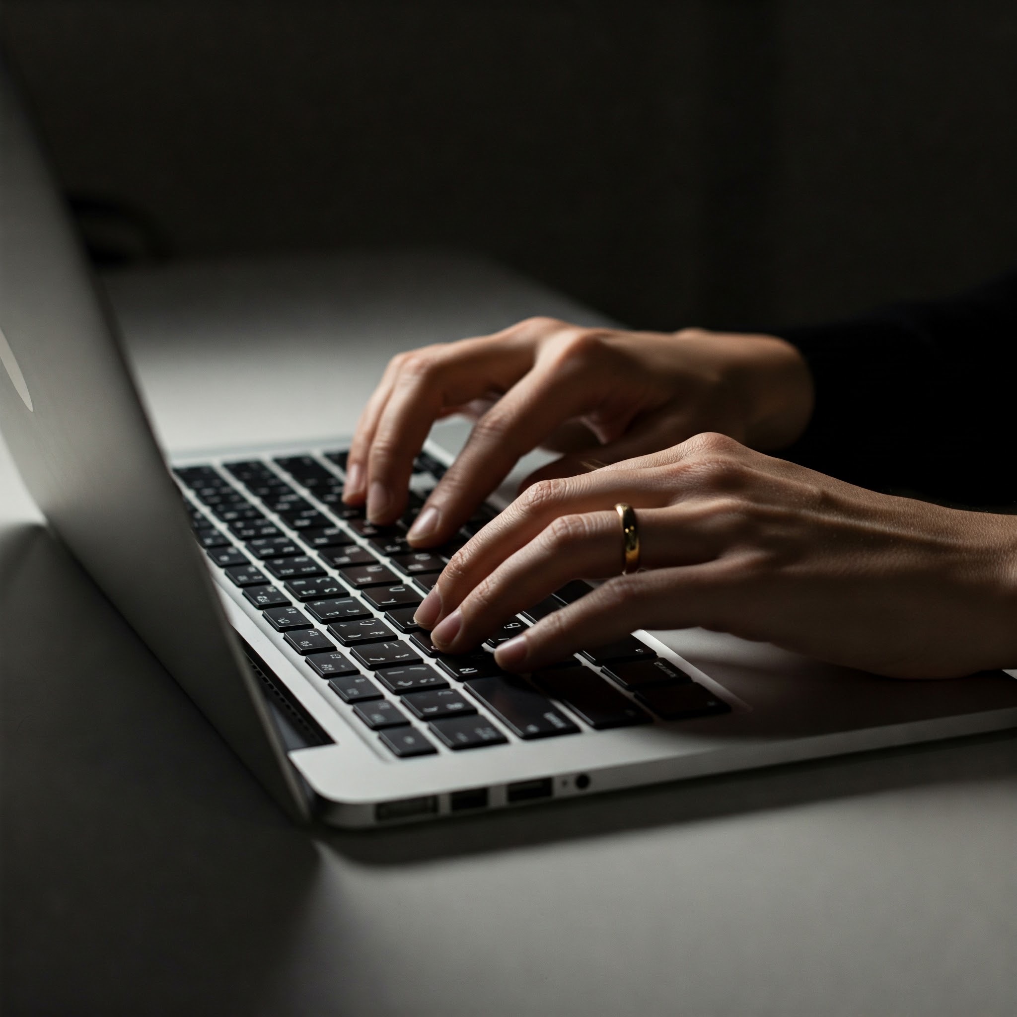 photo of Hands Typing on Laptop with Gold Ring